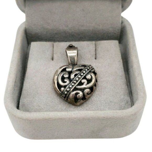 925 Sterling Silver Vintage Hollow Swirl & Dotted Heart Design Pendant - Picture 1 of 4
